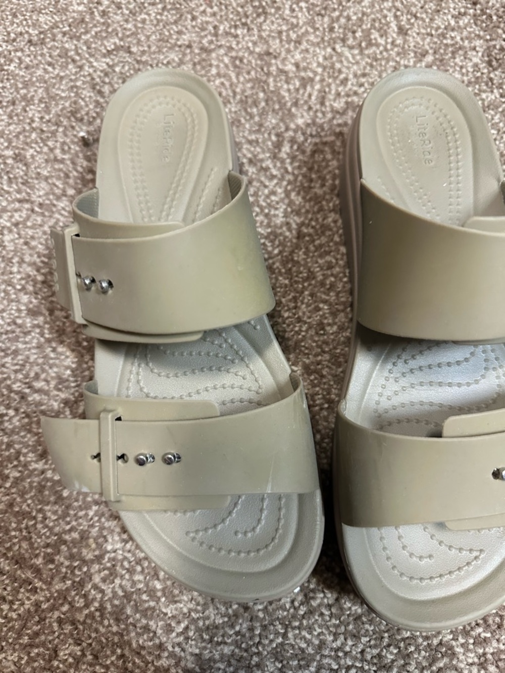 CROCS Women's Dual-Band Slide Sandals in Beige
